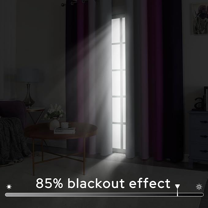 HOMEIDEAS Purple Ombre Blackout Curtains, 52 X 96 Inch Length Gradient Color Room Darkening Curtains with Grommet Thermal Insulated Window Drapes for Living Room, Bedroom, 2 Panels-BubblyBeeBaby