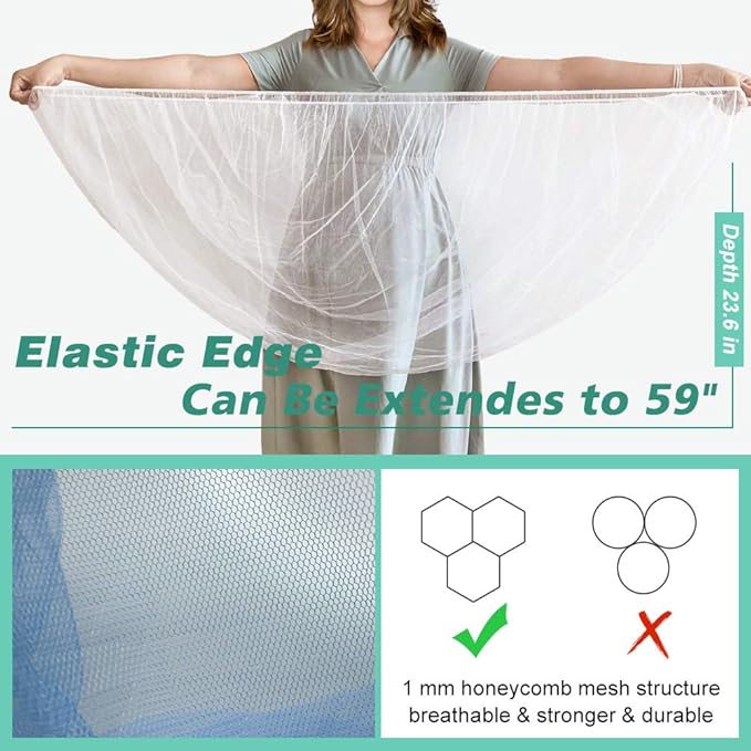 Durable Baby Stroller Mosquito Net (2 Pack) - Perfect Bug Net for Strollers, Bassinets, Cradles, Playards, Pack N Plays and Portable Mini Crib (Blue)-BubblyBeeBaby