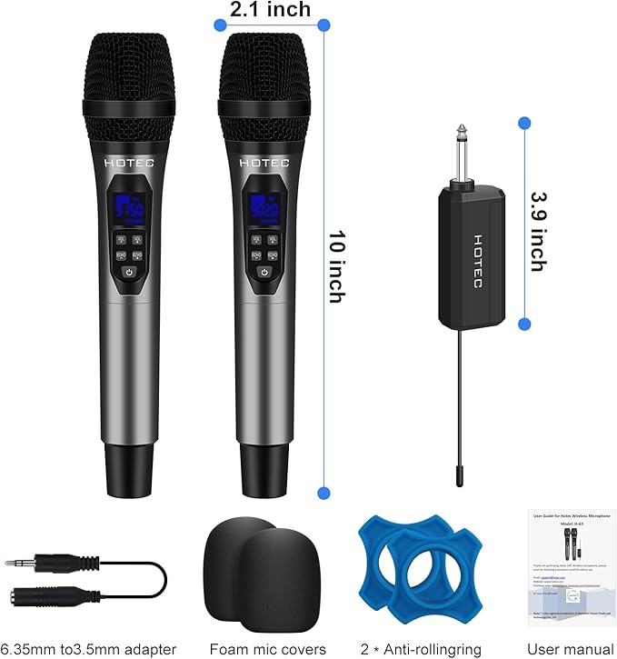 HOTEC Wireless Microphones Dual UHF Handheld Mic System with Echo/Volume Control, Rechargeable Receiver for Karaoke Church Wedding Party Speech, Compatible PA System, Karaoke Machine, and Mixer-BubblyBeeBaby