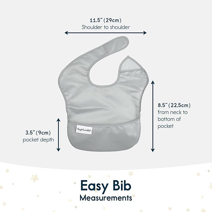 Tiny Twinkle Mess Proof Baby Bibs for Eating - Waterproof, Wipeable Bibs - Toddler Bibs - Travel Friendly - PFAS, PVC, BPA, Phthalate Free - Baby Food Bibs(5 Pack, Unisex Solids)-BubblyBeeBaby