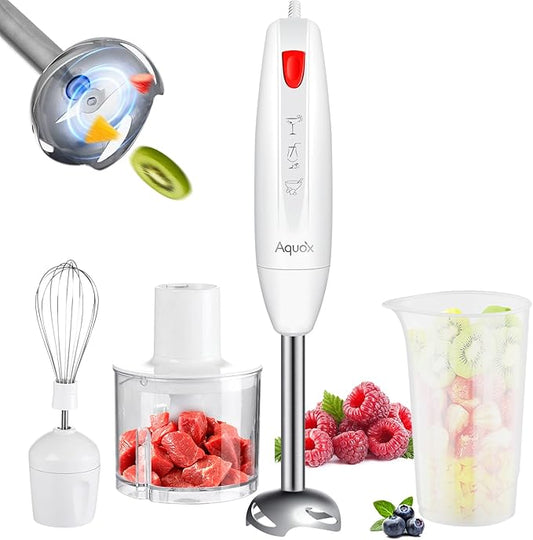 Immersion Blender 4 in 1, 16000rpm Speed, 400W Turbo Motor & Ergonomic Grip Hand Blender Set, Splash-Proof Stainless Steel Blades, for Soup, Baby Food, Smoothies, Sauce (Red+Ivory)-BubblyBeeBaby