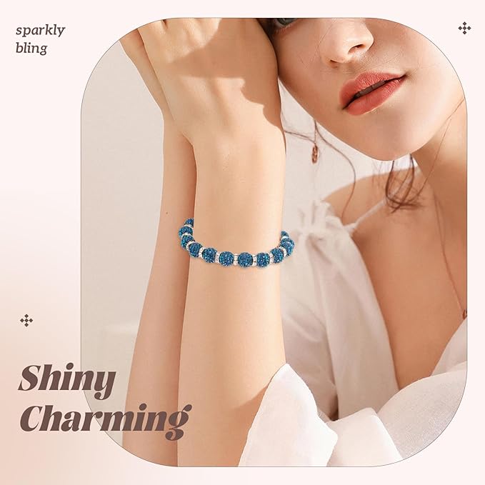 160pcs 10mm Rhinestone Beads for Jewelry Making, Blue Zircon Shiny Round Disco Ball Beads Bulk, Sparkle Crystal Clay Christmas for Bracelet Baseball Necklace Earring Crafting and DIY-BubblyBeeBaby