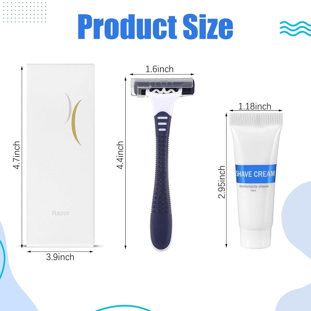 Hushee Shave Kit Bulk Travel Shaving Cream Disposable Twin Blade Razors and Cream Individually Wrapped Smooth Razor with Clear Cap Toiletries for Hotel Shelter Camping Travel Homeless (100 Pack)