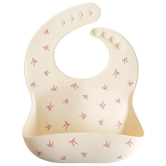mushie Silicone Baby Bib | Adjustable Fit Waterproof Bibs (Bows)-BubblyBeeBaby