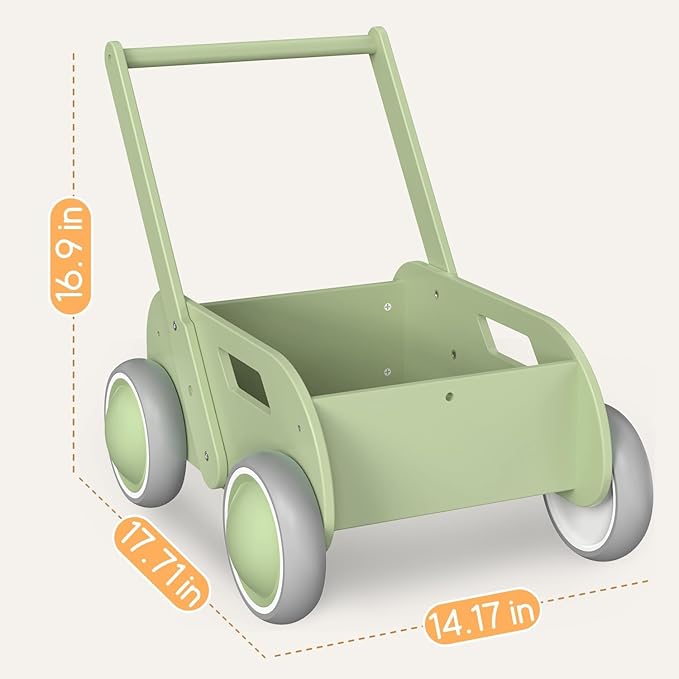 2025 HOMEKOL Wooden Baby Walker,Baby Push Walker, Adjustable Speed Baby Walker for Boys and Girls, Baby Activity Center, Gift for Birthday, Christmas and New Year Nature Green-BubblyBeeBaby