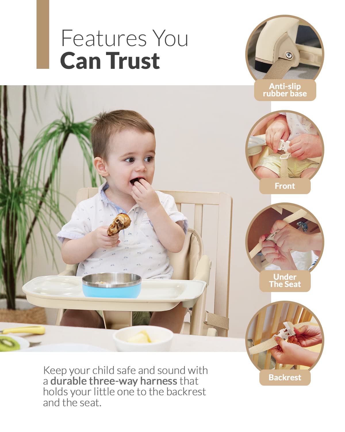 Feed Me 3-in-1 Travel High Chair Booster Seat for Infants and Toddlers - Transitional, Compact & Fits Any Chair, Swivel Tray, Milk Tea