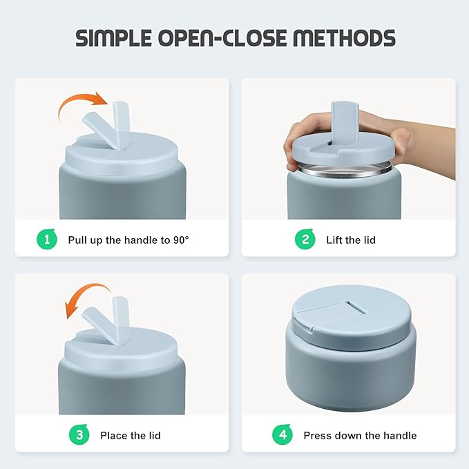 13.5oz Soup Thermo for Hot Food Kids with Buckle Lid Insulated Vacuum Food Jar Wide Mouth Leakproof Stainless Steel Lunch Container (Blue)-BubblyBeeBaby