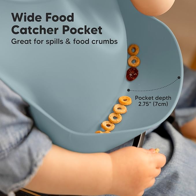 KeaBabies 2-Pack Silicone Baby Bibs for Eating - Sturdy Food-Grade Silicone Bibs for Babies Girl, Boy, Large Food Catcher, Clean & Put On Easily, Waterproof Toddler Feeding Essentials (Alps)-BubblyBeeBaby