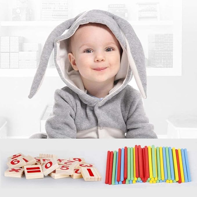 Umbresen Montessori Toys Math Educational Toy - Wooden Intelligence Sticks Number Cards and Counting Rods with Box-BubblyBeeBaby