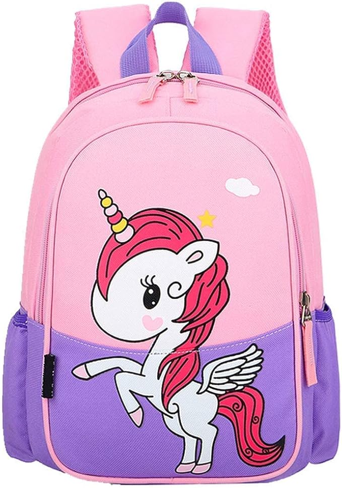 12 Inch Kids Small Toddler Preschool Travel Backpack Cute Cartoon Daypack (Unicorn Pink and Purple)-BubblyBeeBaby