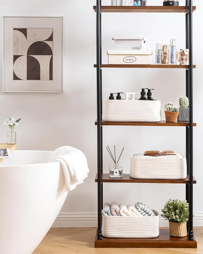 KALLAX Small Woven Basket, 13.5 x 9.5 x 5 Inches, Storage Basket for Organizing, Cute Small Rope Shelf Closet Cube Storage Bins Baskets for Shelves, Dog Toy Gift Baskets Empty, 3 Packs, Off White-BubblyBeeBaby