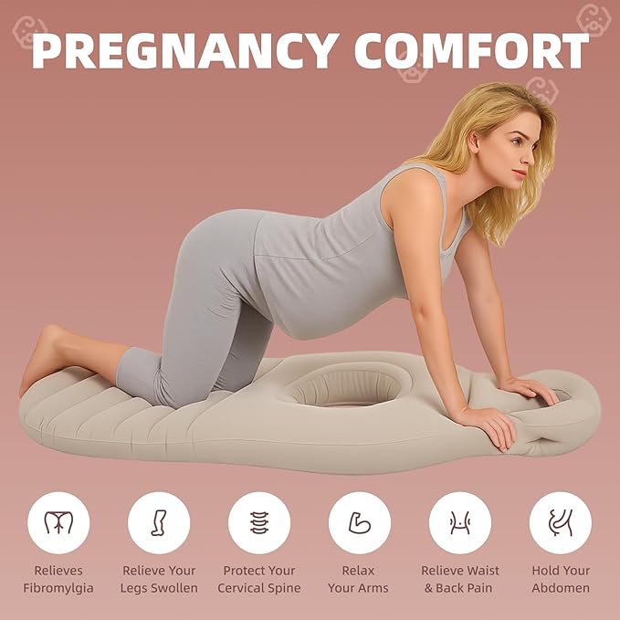 Inflatable Pregnancy Belly Mattress, Float with Abdominal Hole Full Body Inflatable Bed for Pregnant Women, The Best Pregnancy Pillow for Sleeping Prone - Relieves Back Hip Pain-BubblyBeeBaby