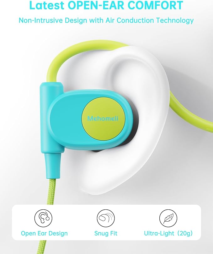Kid Headphones for School, Air Conduction Open Ear Headphones, 3.5mm Jack Wired Cord, Ultra-Comfort, Ergonomic and Lightweight Design Perfect for School and Outdoor Activities-Blue Green-BubblyBeeBaby