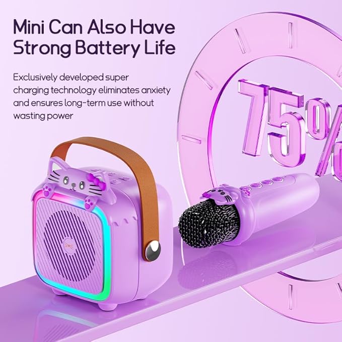 Karaoke Machine with 2 Wireless Microphones for Kids Adults,Portable Bluetooth Speaker Girls Toddlers Toy Gift for Aged 3-12 Year Birthday Parties Christmas Party - Purple-BubblyBeeBaby