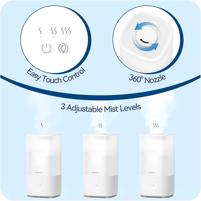 Humidifiers for Bedroom, Top Fill 2.5L Cool Mist Humidifiers for Large Room, Easy to Fill & Clean, 30H Runtime, 28dB Quiet Air Humidifier for Plants, Baby Nursery, Indoor with Night Light-BubblyBeeBaby