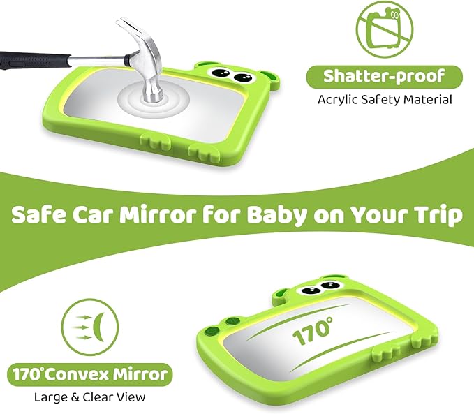 2-in-1 Baby Car Mirror with Lights & Soft Sounds, Cry Detector, Clear Night View, 360° Rotation, Shatterproof, Rear Facing Baby Car Seat Mirror with Remote Control, Perfect Baby Shower Gifts (Green)-BubblyBeeBaby