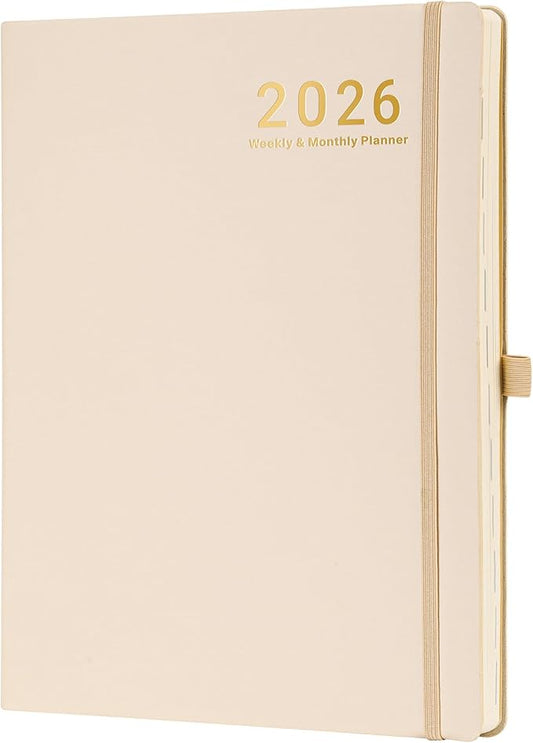 2026 Planner - JAN 2026 - DEC 2026, Planner 2026, Weekly and Monthly Planners, Leather Cover Planners with Thick Paper, Back Pocket with Notes Pages, Seashell Gold (8.5" x 11")-BubblyBeeBaby