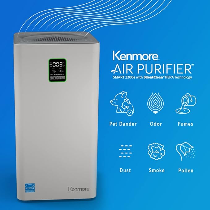 Kenmore PM4030 Air Purifier with H13 True HEPA Filter, Covers Up to 2300 Sq.Foot, 24db SilentClean 3-Stage HEPA Filtration System, 5 Speeds for Home Large Room, Kitchens & Bedroom-BubblyBeeBaby