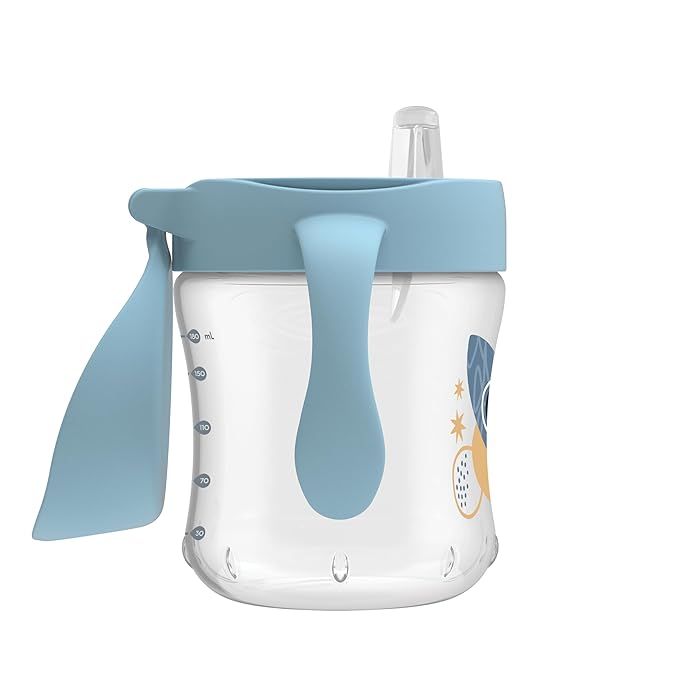 Dr. Brown's Natural Flow Anti-Colic Options+ Special Edition Blue Baby Bottle Gift Set with Soft Sippy Spout Transition Cup, Flexees Teether, Bottle Cleaning Brush and Travel Caps-BubblyBeeBaby