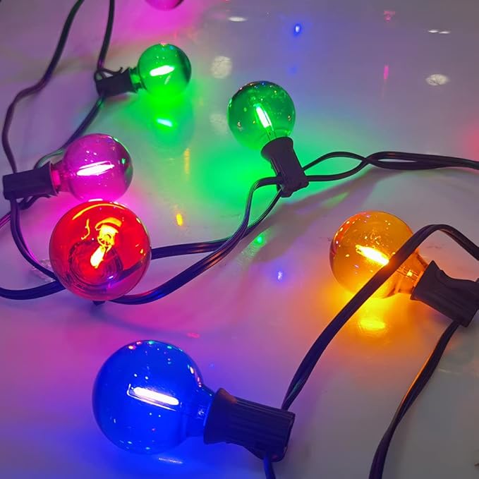 25Ft LED Outdoor String Lights, G40 Outdoor Christmas Decorations Lights Waterproof with 27 LED Globe Multicolor Bulb, Hanging Vintage Christmas Lights for Patio Roofline Backyard Garden Party Decor-BubblyBeeBaby