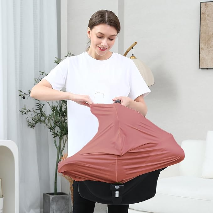 Car Seat Cover Baby for Nursing, Baby Breastfeeding Cover Carseat Canopy Covers, Solid Color Multi-use Nursing Cover for Babies (Bronze red)-BubblyBeeBaby