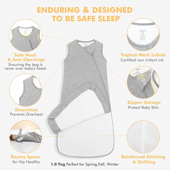 HAPIU Unisex Rayon Made from Bamboo Baby Sleep Sack TOG 1.0, 2-Way Zipper YKK, Wearable Blanket Baby-BubblyBeeBaby