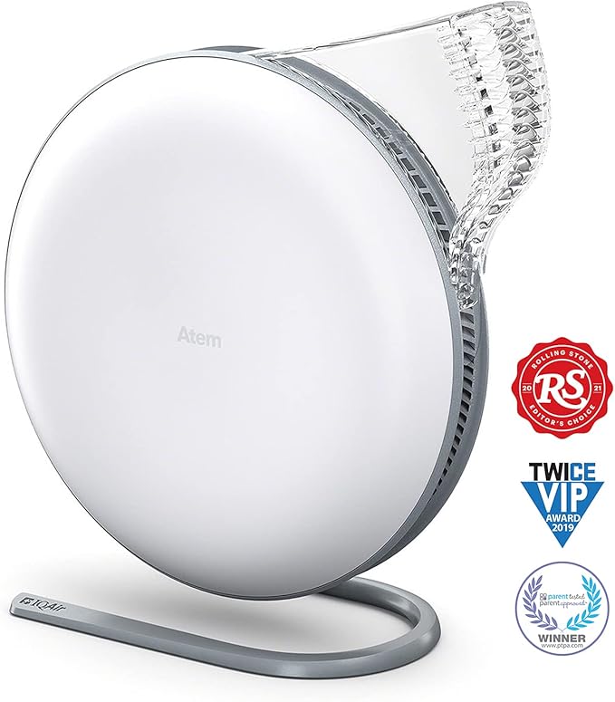 IQAir Atem Desk Air Purifier for Home, Office, Desktop, Small Room up to 150 sq ft, HyperHEPA Filter for Bacteria, Viruses, Allergens, Pets, Asthma, Pollen, Dust, Swiss Design, Made in Germany, White-BubblyBeeBaby