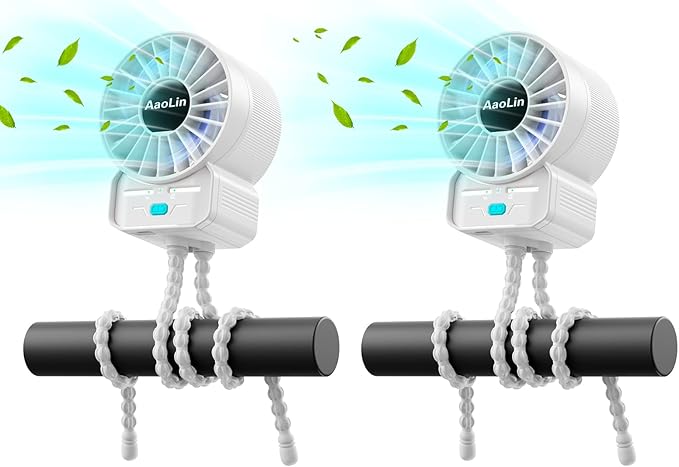 2 Pack Multifunctional Portable Stroller Fan 4 Speed 6600rpm High Speed Usb Rechargeable Personal Mini Handheld Fan Extended Tripod For Desktop Winding Kids Bed Treadmill Bike Golf Cart Outdoor Travel-BubblyBeeBaby