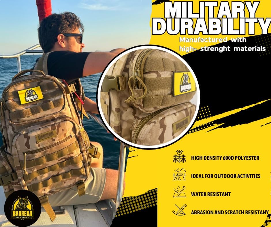 25 L Tactical Backpack: durable military-style backpack with MOLLE system for everyday use, travel, gym, hiking, fishing, camping, and outdoor sports. (MULTICAM CAMO 25L)