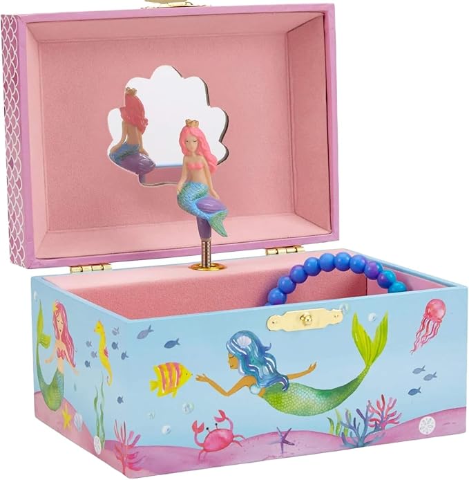 Jewelkeeper Musical Jewelry Box for Girls, Underwater Mermaid Jewelry Boxes, Over The Waves Tune and Spinning Mermaid Doll, Girls Gifts Music Box-BubblyBeeBaby
