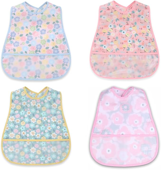 Baby bibs Waterproof Toddler bib - Feeding bib with Pocket for Infant Boy Girl Washable 6-36M-BubblyBeeBaby