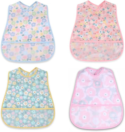 Baby bibs Waterproof Toddler bib - Feeding bib with Pocket for Infant Boy Girl Washable 6-36M-BubblyBeeBaby