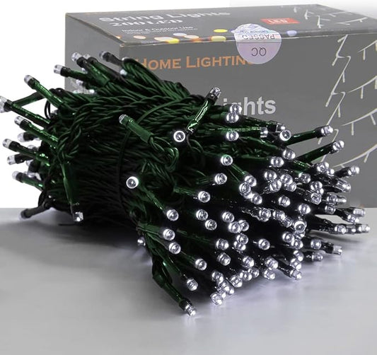 HOME LIGHTING 66ft Christmas Decorative Mini Lights, 200 LED Green Wire Fairy Starry String Lights Plug in, 8 Lighting Modes, for Indoor Outdoor Xmas Tree Wedding Party Decoration (White)-BubblyBeeBaby