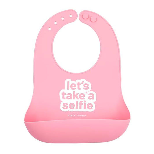 Bella Tunno Baby Bib for Eating, Waterproof Silicone Bib with Large Food Catcher, Adjustable Fit for Babies 4-12 months & Toddlers 1-3 Years, Boys & Girls, Lets Take a Selfie-BubblyBeeBaby