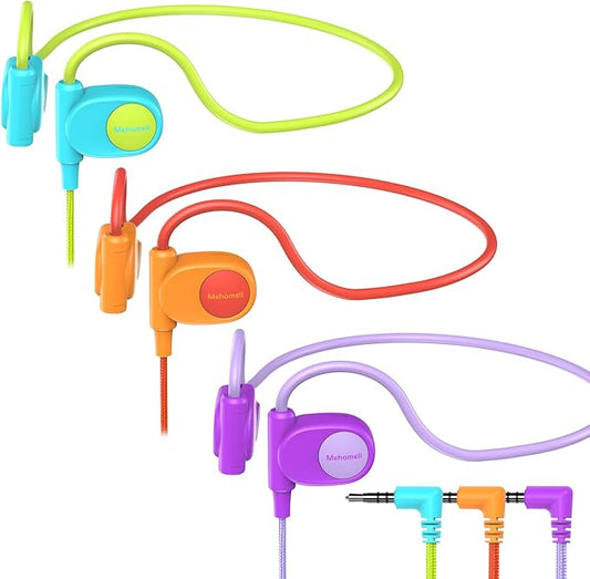 Kid Headphones for School, Air Conduction Open Ear Headphones, 3.5mm Jack Wired Cord, Ultra-Comfort, Ergonomic and Lightweight Design Perfect for School and Outdoor Activities-Orange,Purple,-BubblyBeeBaby