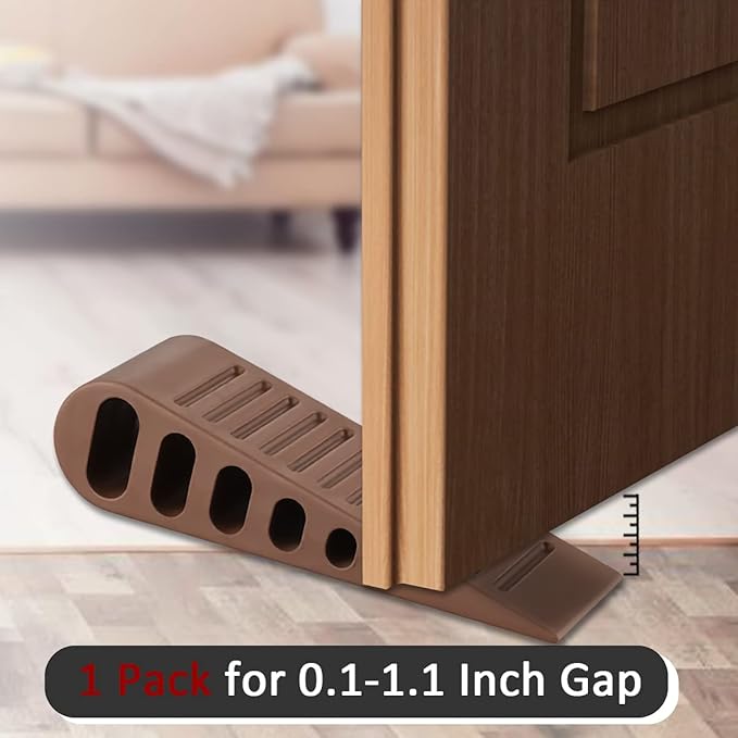 JQK Rubber Door Stopper Wedge, Bronze 3 Pack Soft TPR Premium Door Stops for Bottom of Heavy Duty Door on Tile, Concrete, Carpet, Wooden Floor, DSB61-ORB-P3-BubblyBeeBaby