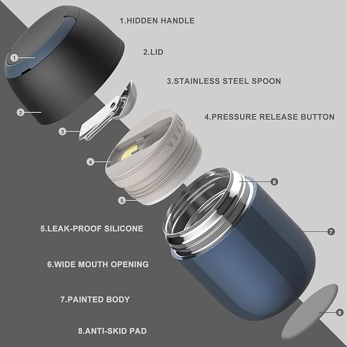 17 oz Insulated Lunch Containers, Blue, Vacuum Stainless Steel Thermo Lunch Box with Handle and Folding Spoon for School, Office, Travel-BubblyBeeBaby