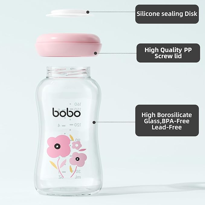 YOHKOH Glass Breast Milk Storage Bottles - 100% Leak-Proof, BPA-Free Breastmilk Storage Containers, Freezer & Dishwasher Safe, Ideal for Nursing Mothers (Red, 5.4oz (Pack of 4))-BubblyBeeBaby