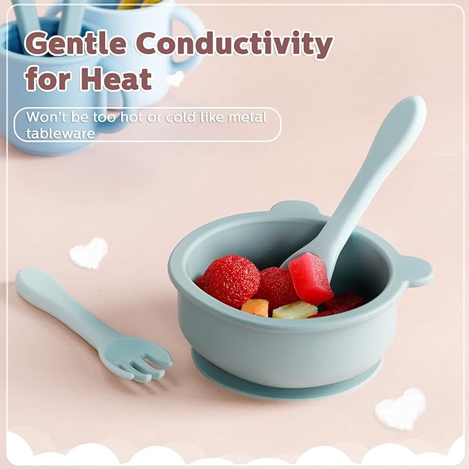 10 Pieces Baby Led Weaning Spoons and Forks Set Infant Silicone Spoon First Self Feed Baby training Utensils for Toddler First Stage Feeding Supplies for Kids Over 6 Months, 5 Pairs (Bright Colors)-BubblyBeeBaby