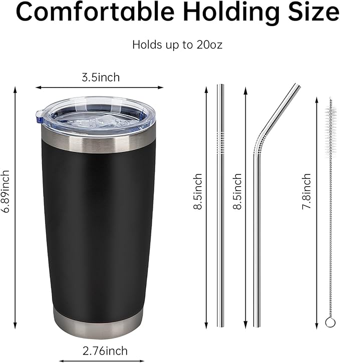 IEOVIEE 32 Pack 20oz Stainless Steel Bulk Tumblers with Lids and Straws Double Wall Insulated Travel Mug Durable Powder Coated Tumbler Bulk Cup for Cold and Hot Drinks(Black)-BubblyBeeBaby