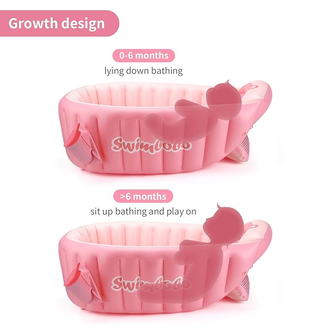 Inflatable Baby Bath Tub Portable Foldable Travel Mini Swimming Pool Helps Infants to Toddler Tub (Pink)-BubblyBeeBaby