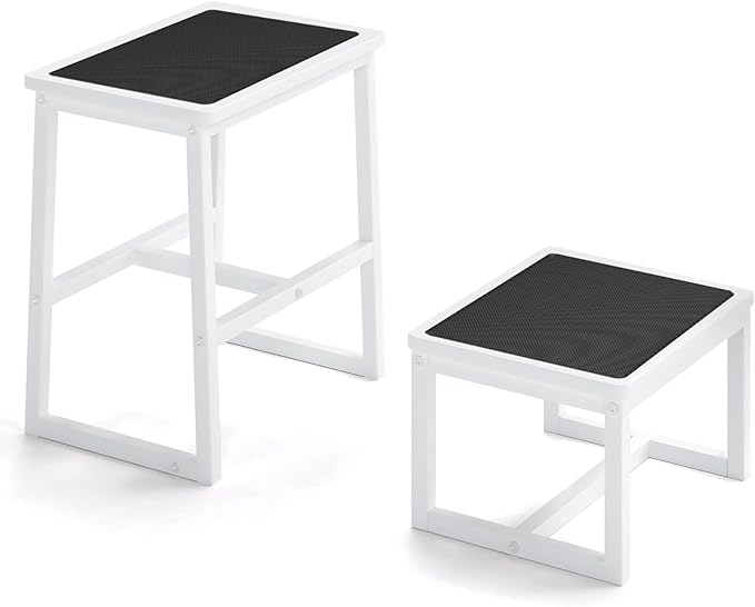 2 Step Stools for Adults Kids, Anti-Slip Sturdy Wooden Foot Stools with 500 Lbs Capacity for High Beds,Closet, Bathroom,Kitchen, Potty Training-BubblyBeeBaby