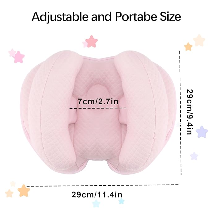 2 in 1 Baby Support Pillow, Banana Shape Baby Neck Head Travel Pillow Stroller Insert Cushion for Kids, Toddler, Pink-BubblyBeeBaby