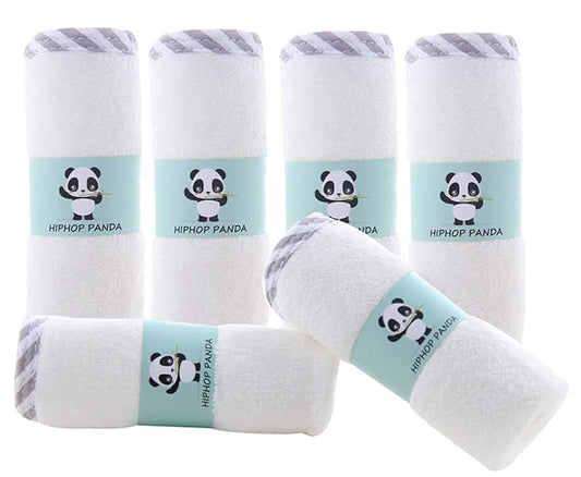 HIPHOP PANDA Baby Washcloths, Rayon Made from Bamboo - 2 Layer Ultra Soft Absorbent Newborn Bath Face Towel - Reusable Baby Wipes for Delicate Skin - Gray Stripe, 6 Pack-BubblyBeeBaby