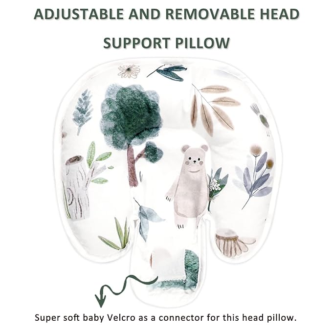 2 in 1 Infant Car Seat Insert, Car Seat Head Support Baby Girls Boys, Soft Newborn Carseat Insert Cushion, Perfect for Carseats, Strollers, Swings (White Animals)-BubblyBeeBaby