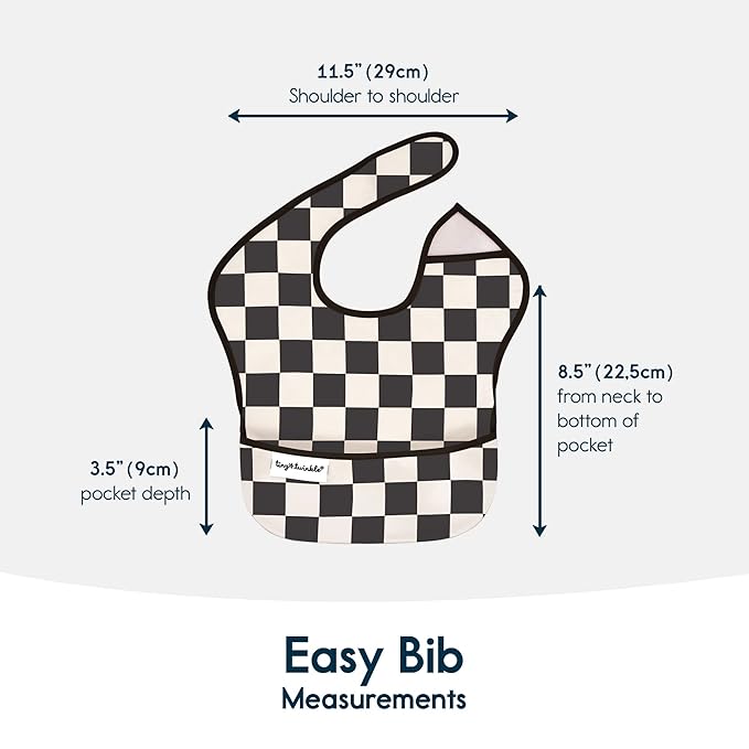 Tiny Twinkle Mess-Proof Baby Bib - Waterproof Bib for Baby Boy or Girl - Machine Washable - Adjustable Closure - PVC, BPA, & Phthalate Free - Great for Travel - Baby Food Bibs (3 Pack, Checkers Boy)-BubblyBeeBaby