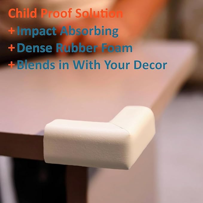 12-Pack Corner Protectors Baby Proof, Furniture Corner and Edge Safety Bumpers, Soft Rubber Foam Cushion Covers, 3M Taped Corner Guards, Baby Child Proofing Pads, Table Corner Protectors, White-BubblyBeeBaby