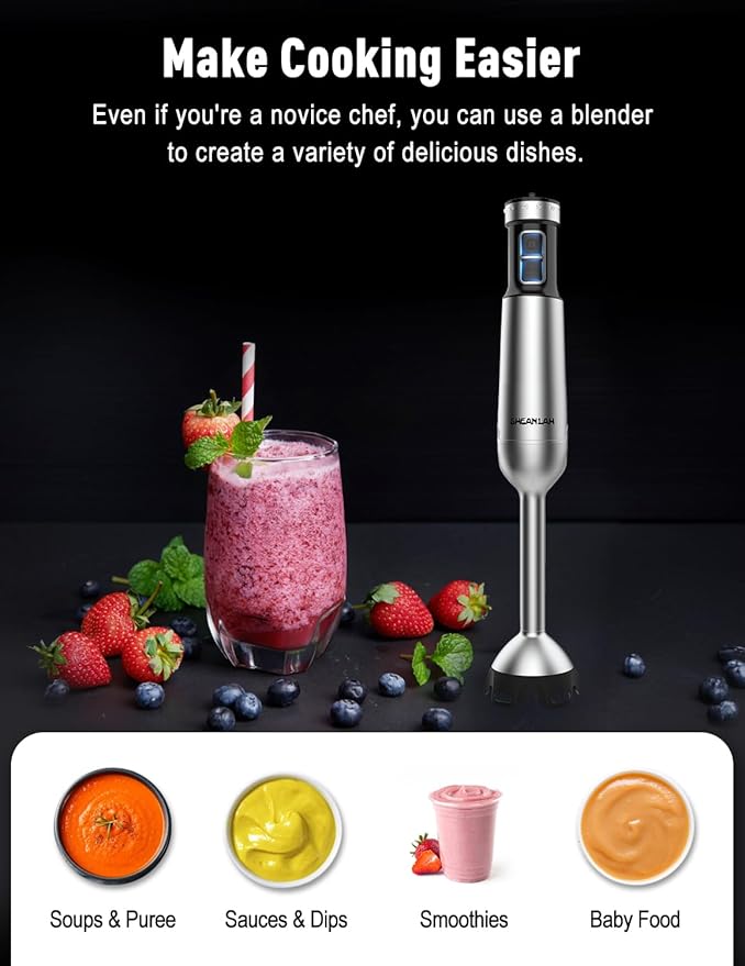 1000W Powerful Immersion Blender handheld, 2025 New Update Hand Blender with 25-Speed, Scratch-Resistant Corded Hand Mixer with Heavy-Duty Copper Brushless Motor and Gift Box-BubblyBeeBaby