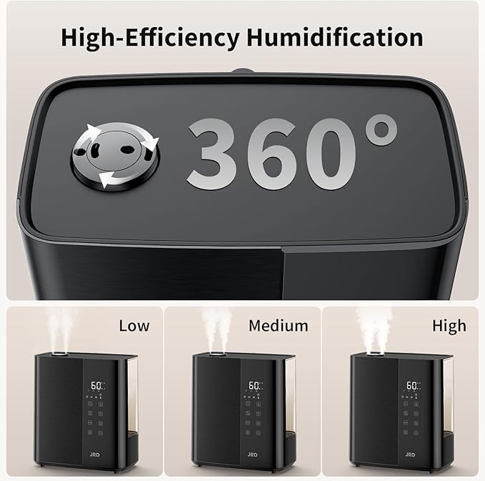 JRD Smart Humidifiers for Bedroom, 5L Warm & Cool Mist Ultrasonic Air Humidifier for Large Room Home Indoor, 50Hrs Quiet Runtime for Baby, Plants, Remote Control, Auto Humidity Sensor, 12H Timer-BubblyBeeBaby