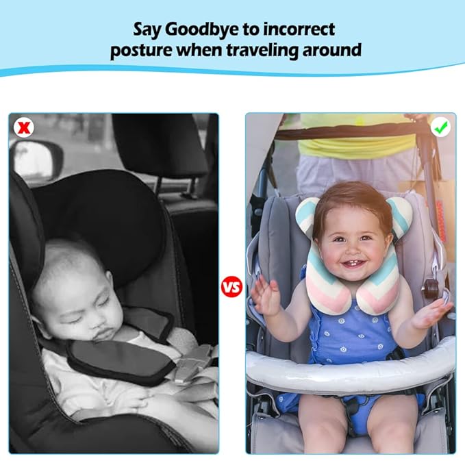 KAKIBLIN Baby Head Pillow,Support Pillow, Baby Travel Pillow for Head and Neck, Babies Neck Pillows for Car Seat,Pushchair,Travel(Wave)-BubblyBeeBaby